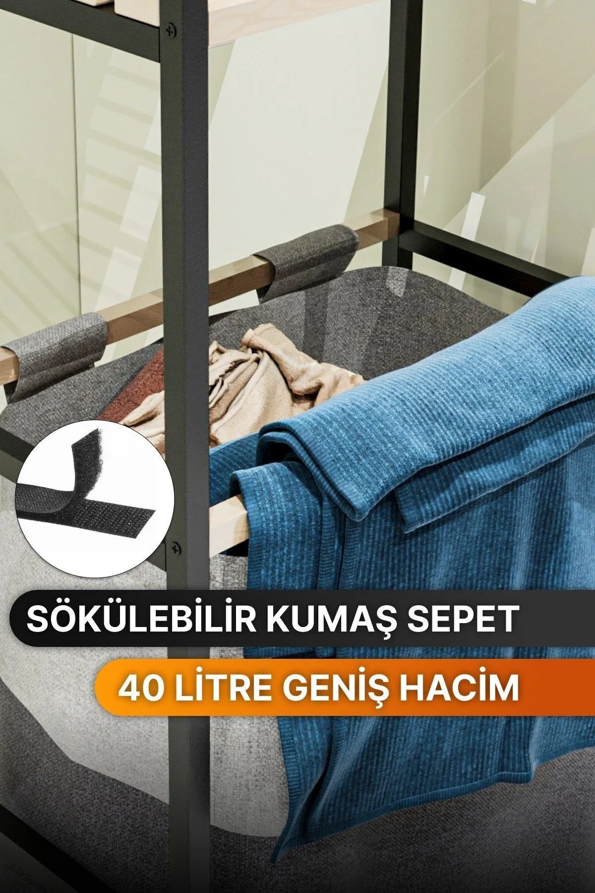 Bino Çamaşır Sepeti Ahşap Raflı Kirli Sepeti 2 Katlı Büyük Boy Kapaklı Çok Amaçlı Banyo Düzenleyici