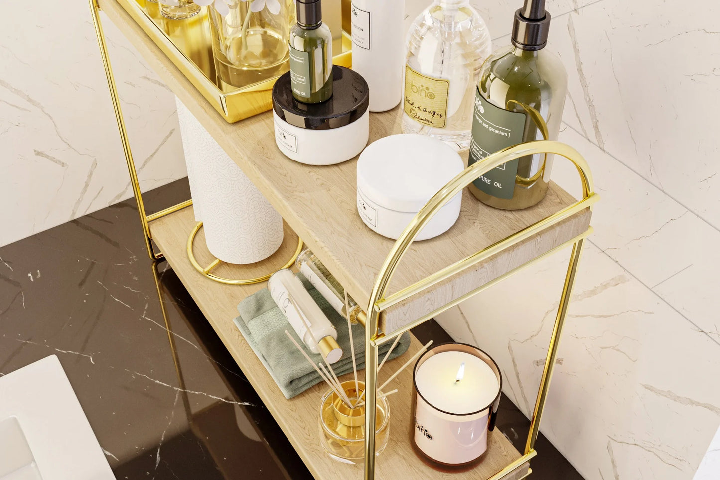 BİNO MUTFAK BANYO DÜZENLEYİCİ RAF, 2 KATLI, GOLD