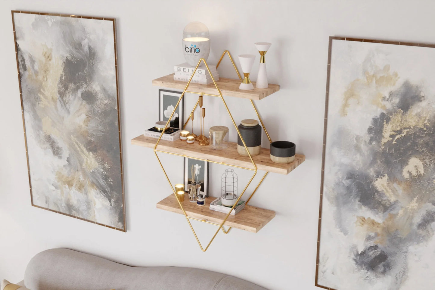 BİNO PRİZMA MASİF BÜYÜK BOY MUTFAK BANYO RAFI, GOLD