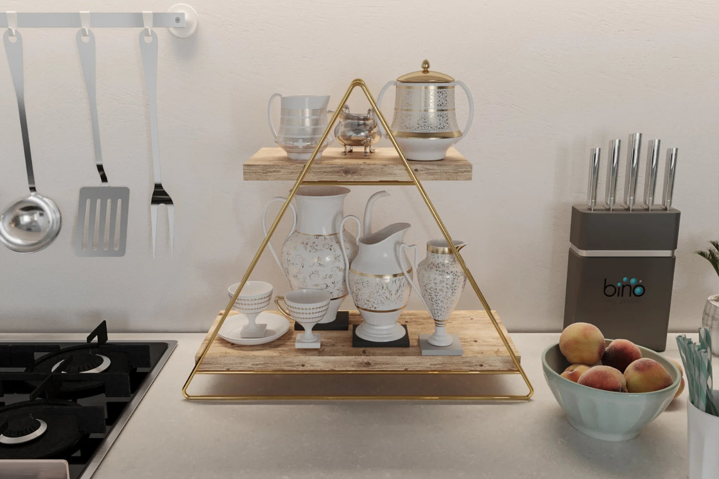 Bino Üçgen Masa Servis Rafı Dekoratif Mutfak Banyo Düzenleyici