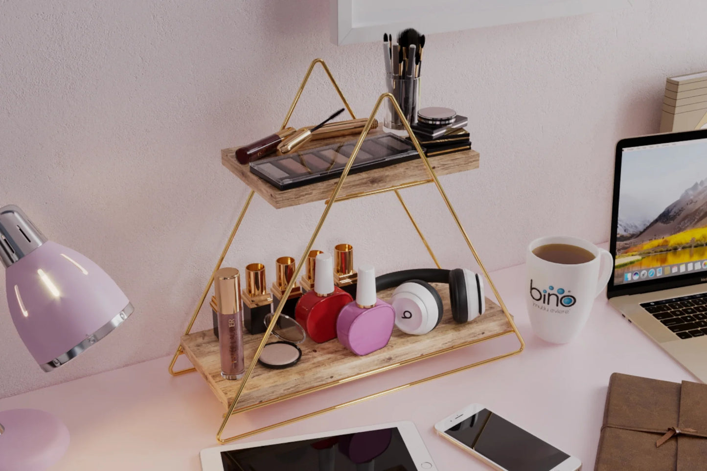 Bino Üçgen Masa Servis Rafı Dekoratif Mutfak Banyo Düzenleyici