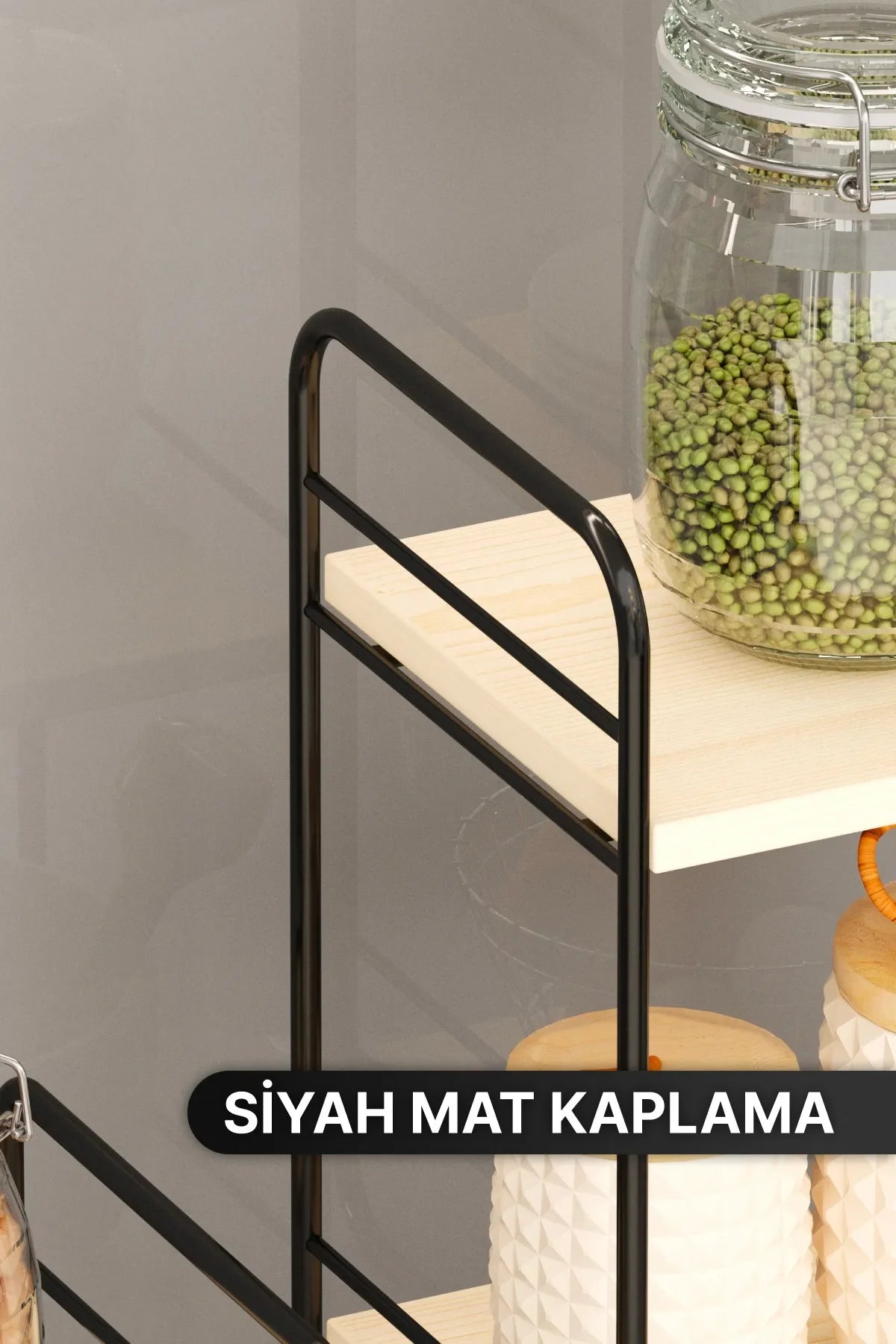 BİNO DOĞAL AHŞAP ÜÇLÜ SET DUVAR RAFI, SİYAH