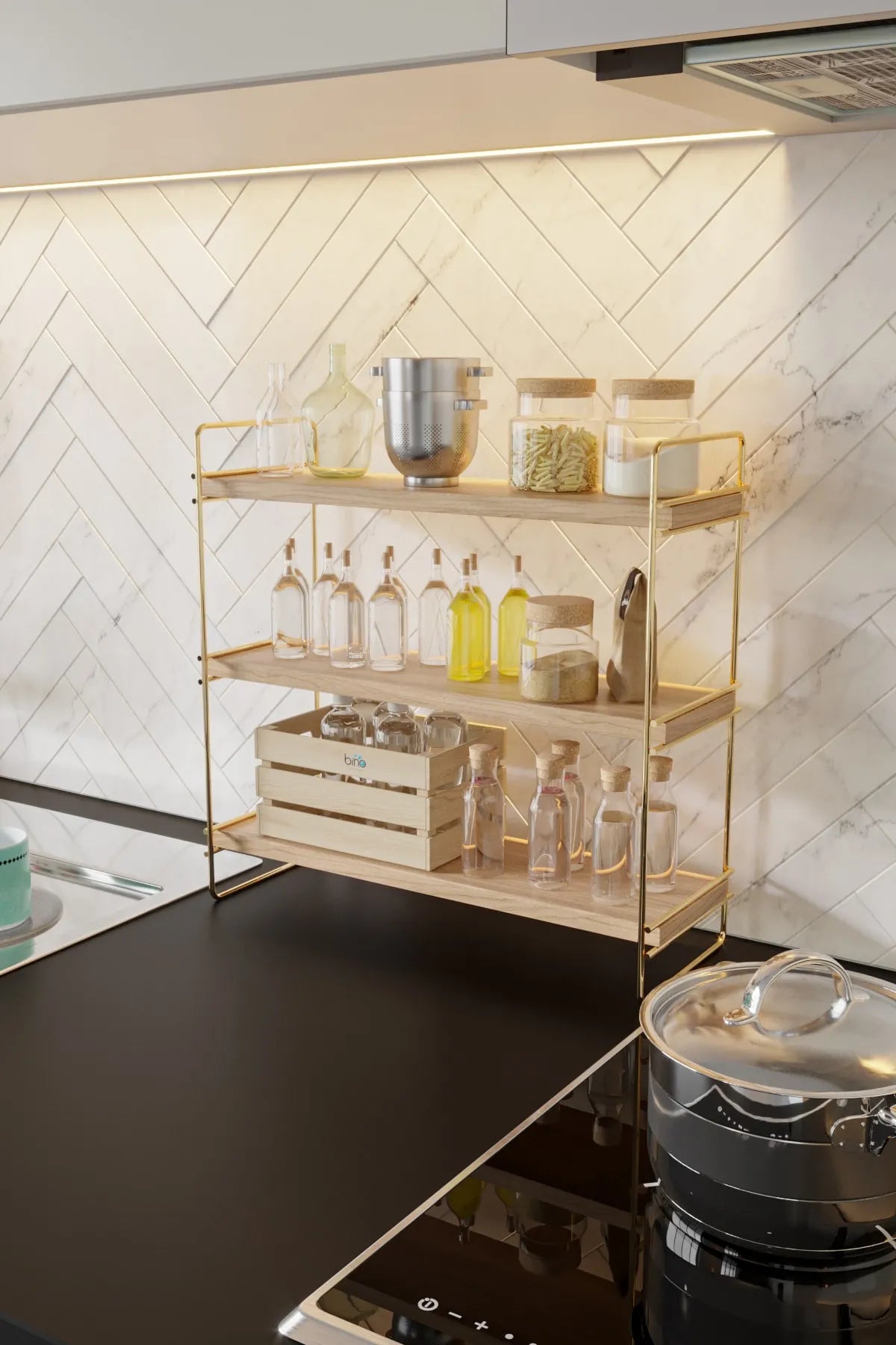 Bino Masa Üstü Düzenleyici Organizer Mutfak-Banyo Rafı Kitaplık Gold