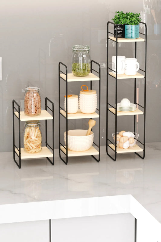 BİNO DOĞAL AHŞAP ÜÇLÜ SET DUVAR RAFI, SİYAH