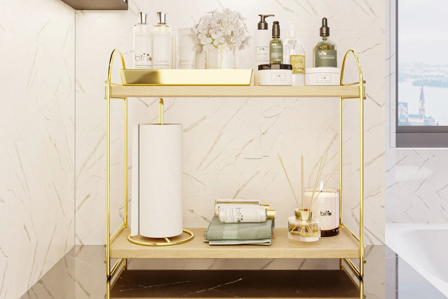 BİNO MUTFAK BANYO DÜZENLEYİCİ RAF, 2 KATLI, GOLD