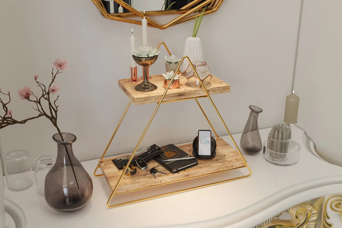 Bino Üçgen Masa Servis Rafı Dekoratif Mutfak Banyo Düzenleyici
