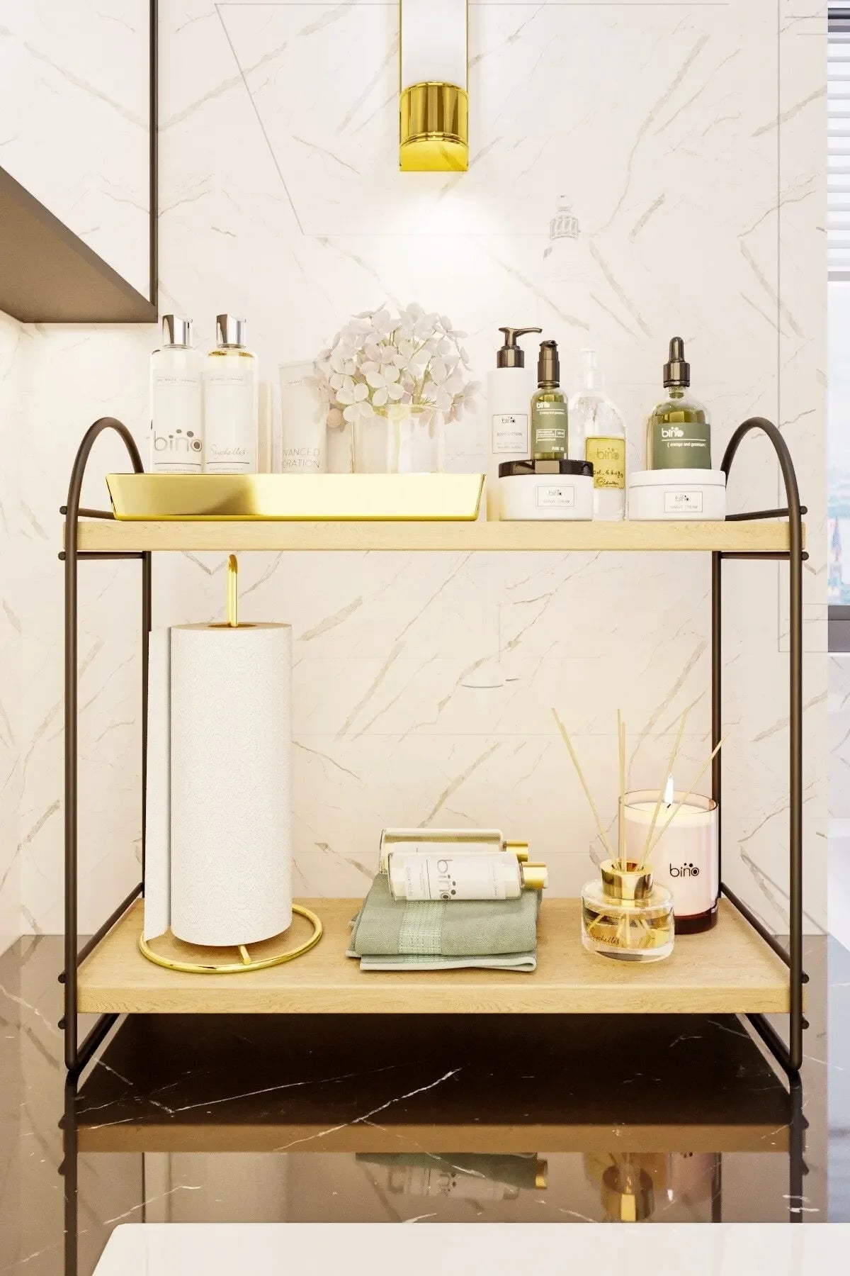 BİNO MUTFAK RAFI, SİYAH, 2 KATLI