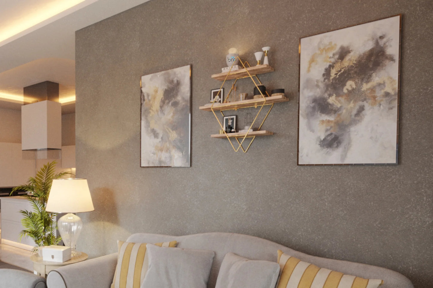 BİNO PRİZMA MASİF BÜYÜK BOY MUTFAK BANYO RAFI, GOLD