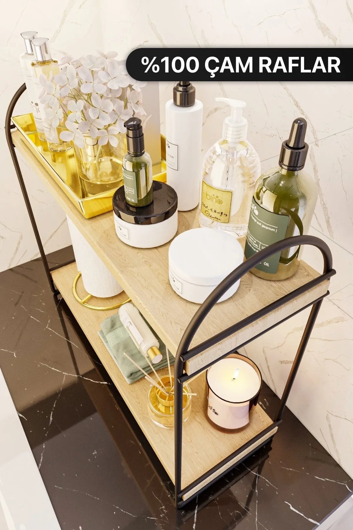 BİNO MUTFAK RAFI, SİYAH, 2 KATLI