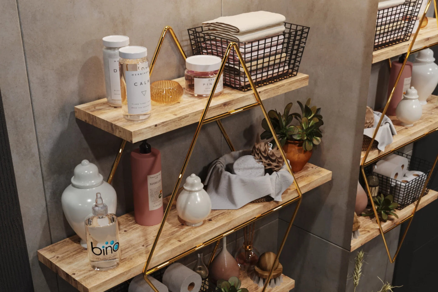 BİNO PRİZMA MASİF BÜYÜK BOY MUTFAK BANYO RAFI, GOLD