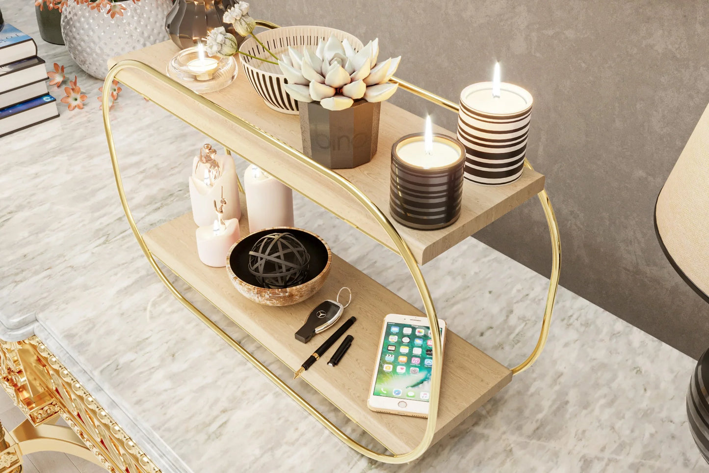 Bino Çok Amaçlı Masaüstü Banyo Ve Takı Organizeri, Ahşap Gold