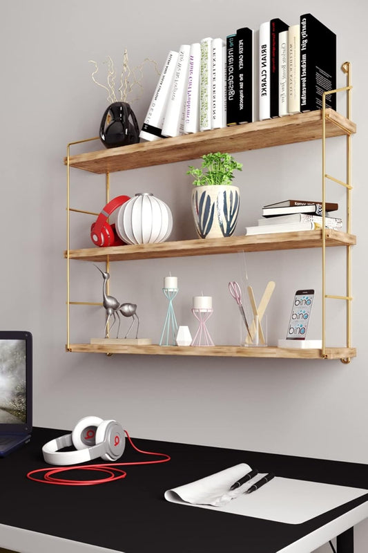 Bino Demonte 3'lü Duvar Rafı Dekoratif Mutfak Banyo Rafı Kitaplık