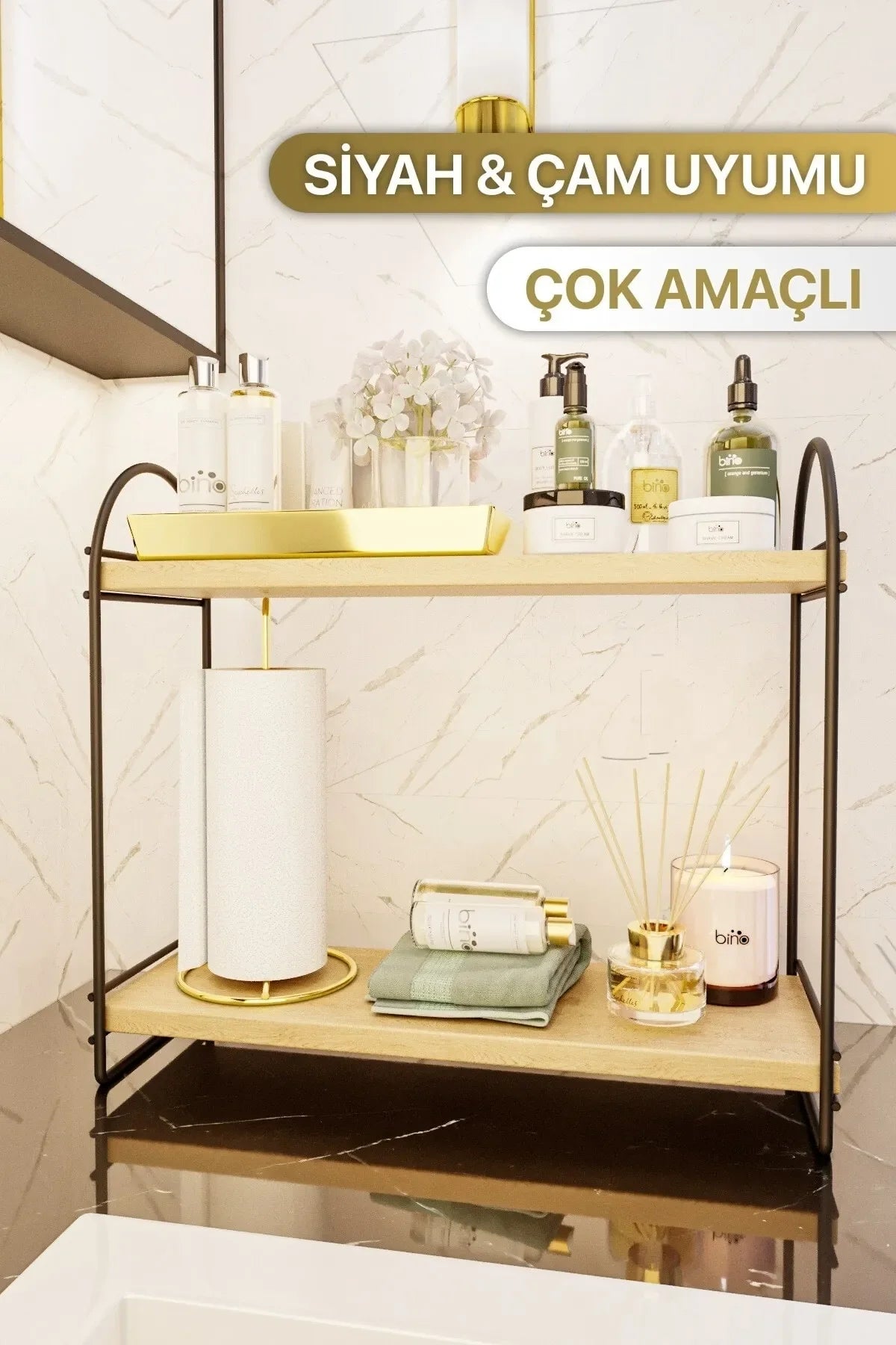 BİNO MUTFAK RAFI, SİYAH, 2 KATLI