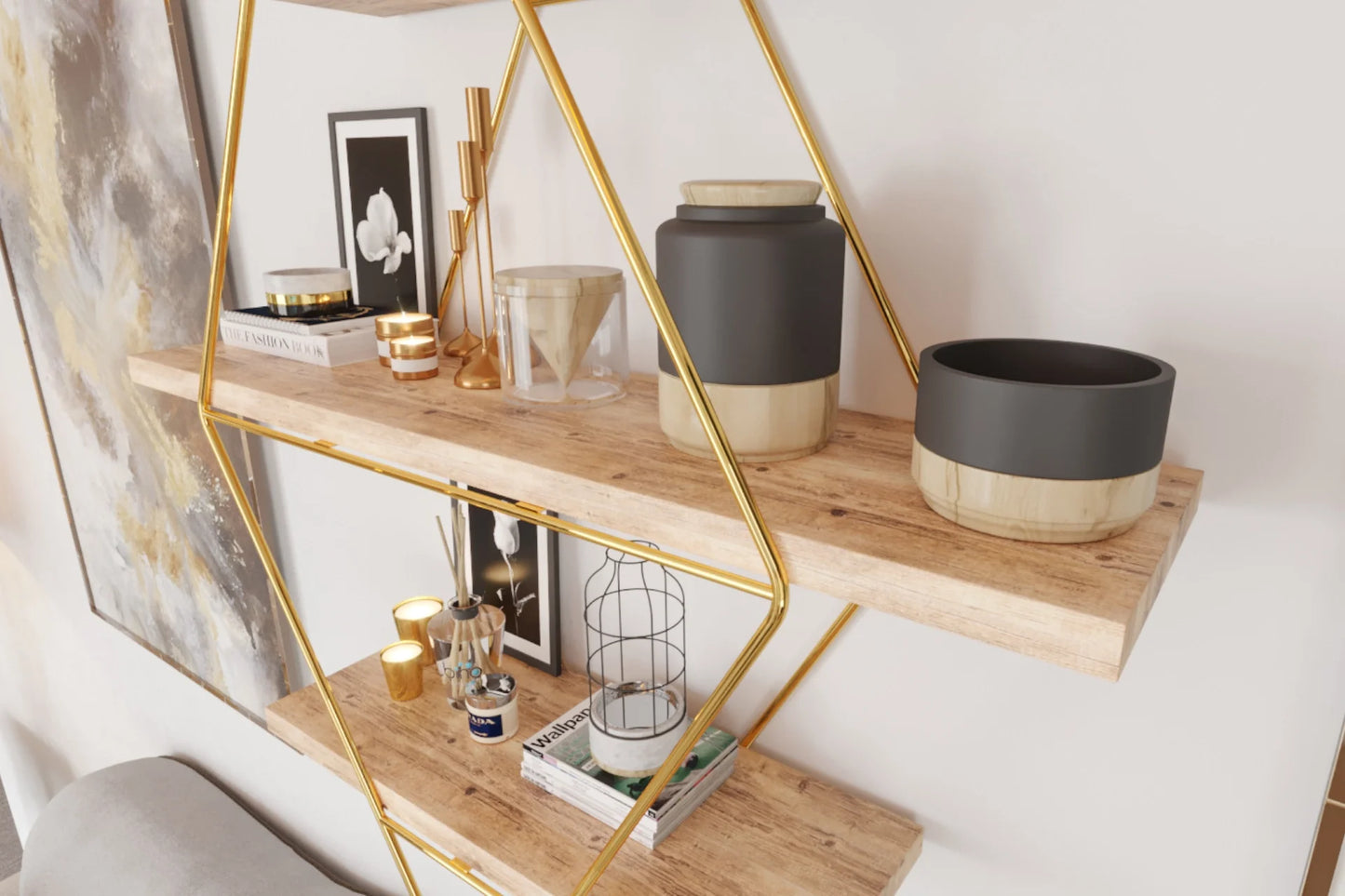 BİNO PRİZMA MASİF BÜYÜK BOY MUTFAK BANYO RAFI, GOLD