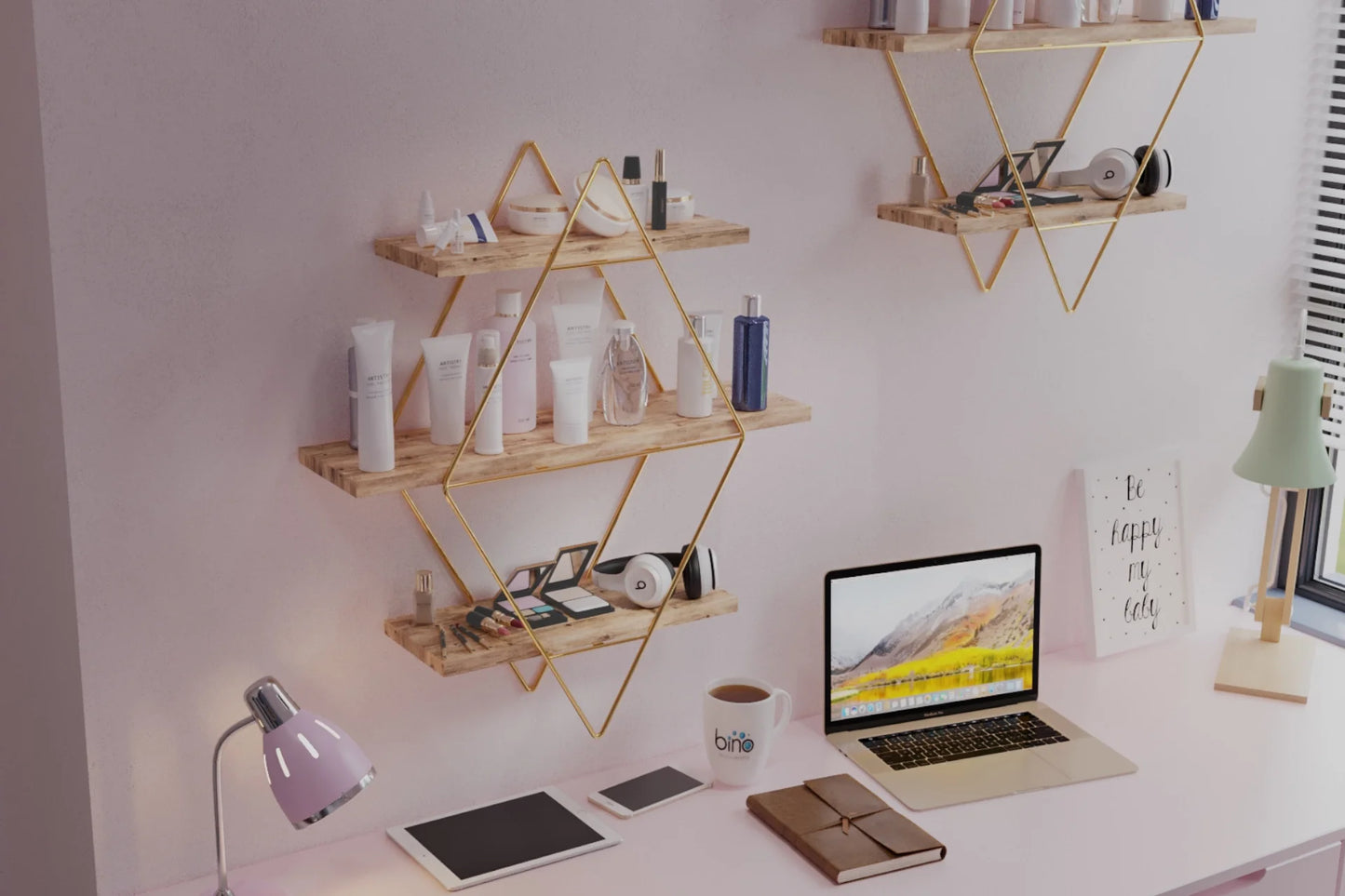 BİNO PRİZMA MASİF BÜYÜK BOY MUTFAK BANYO RAFI, GOLD