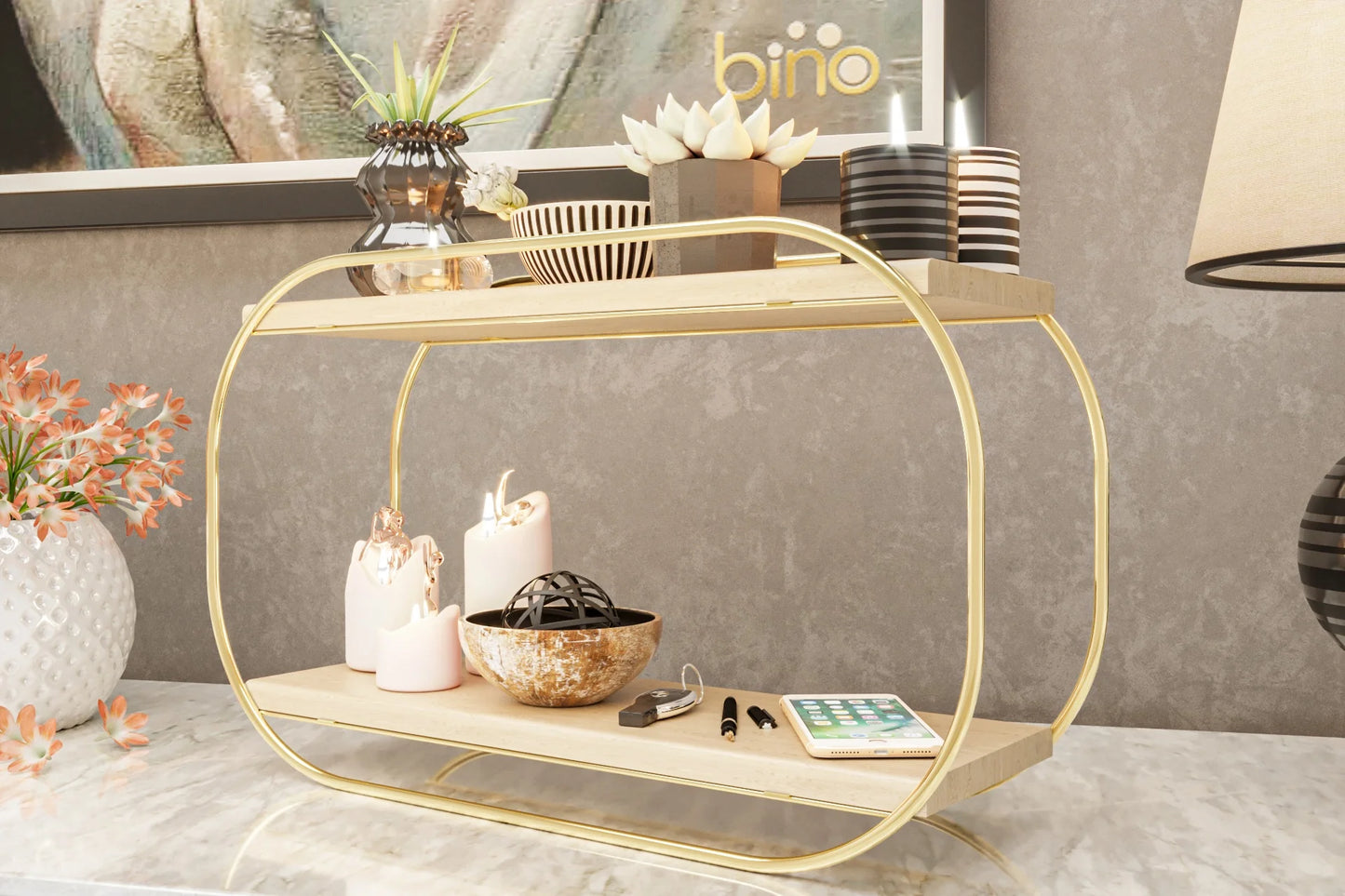 Bino Çok Amaçlı Masaüstü Banyo Ve Takı Organizeri, Ahşap Gold