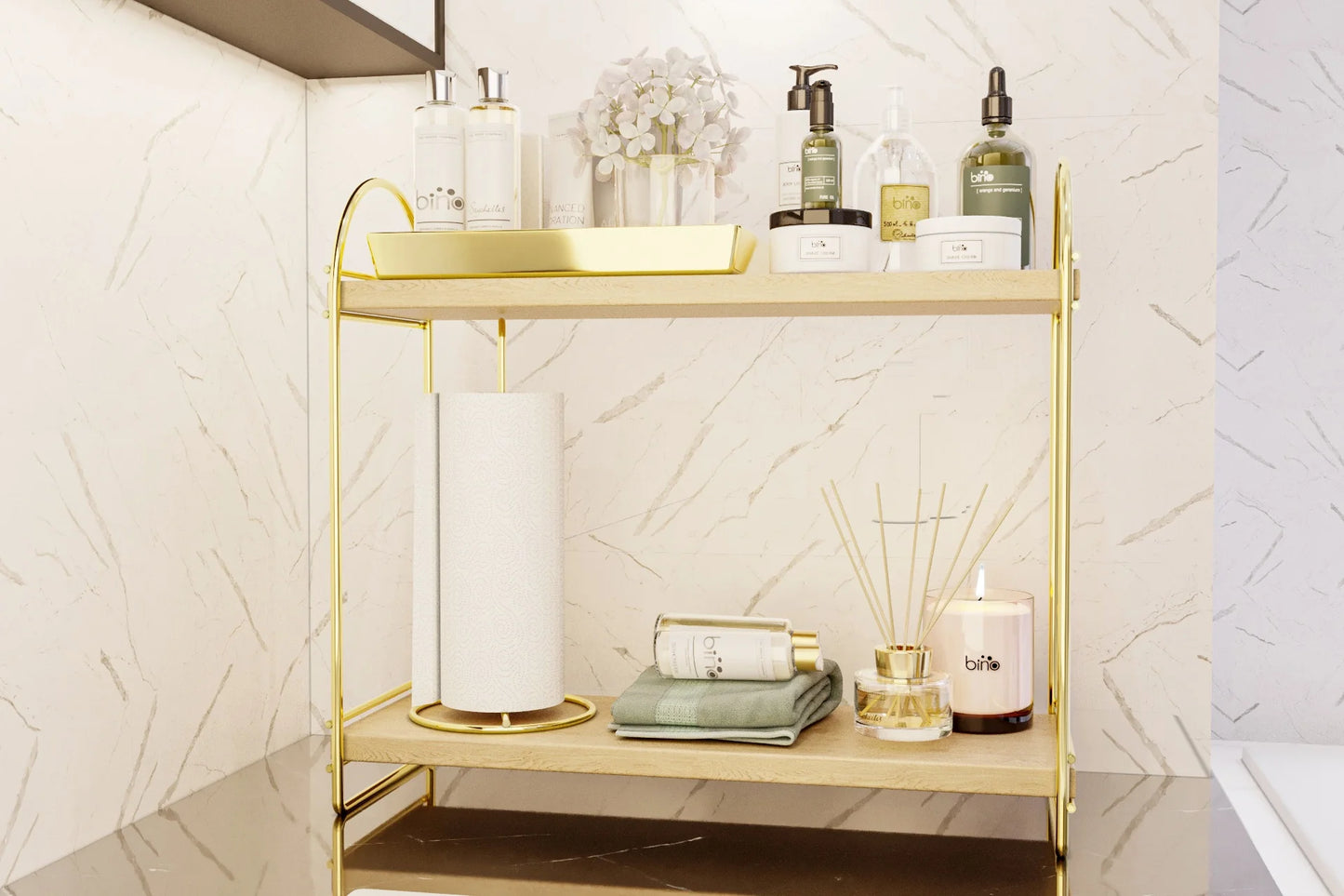 BİNO MUTFAK BANYO DÜZENLEYİCİ RAF, 2 KATLI, GOLD