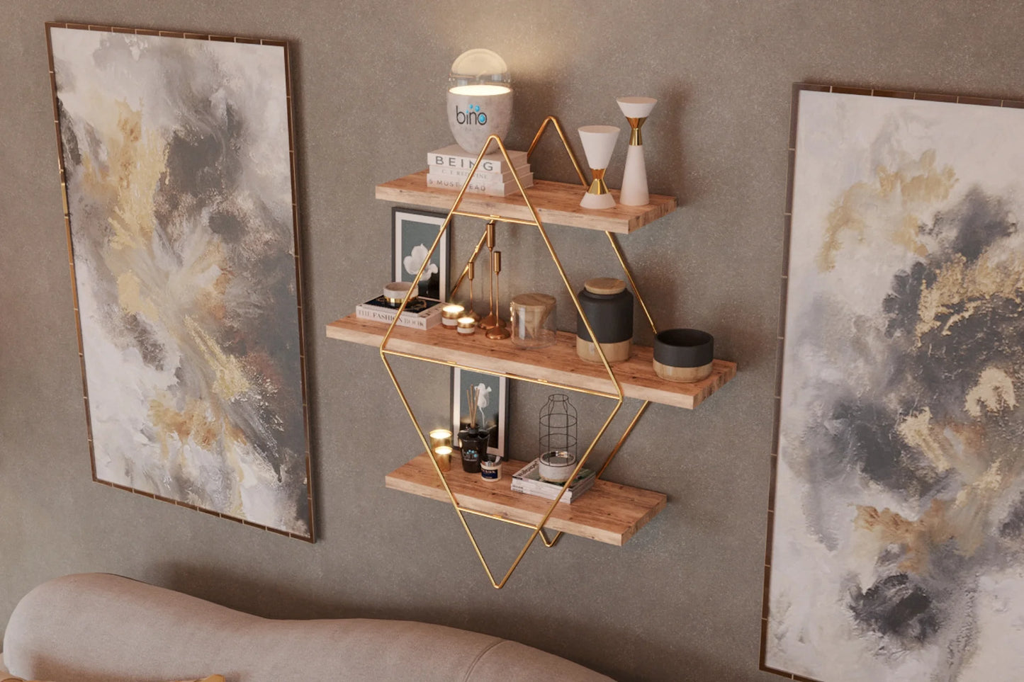 BİNO PRİZMA MASİF BÜYÜK BOY MUTFAK BANYO RAFI, GOLD