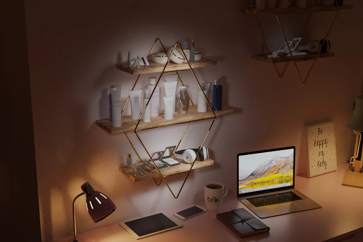 BİNO PRİZMA MASİF BÜYÜK BOY MUTFAK BANYO RAFI, GOLD